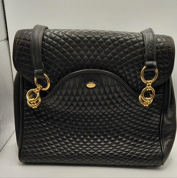 Bally Handbags - Bally Quilted Black Lambskin Shoulder Bag Vintage VGVC!